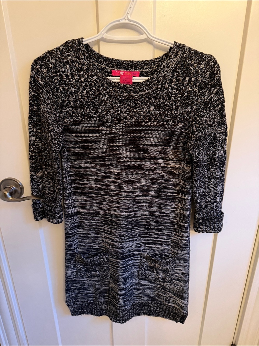 Girls’ Black & White Marled Knit Sweater Dress, size 14